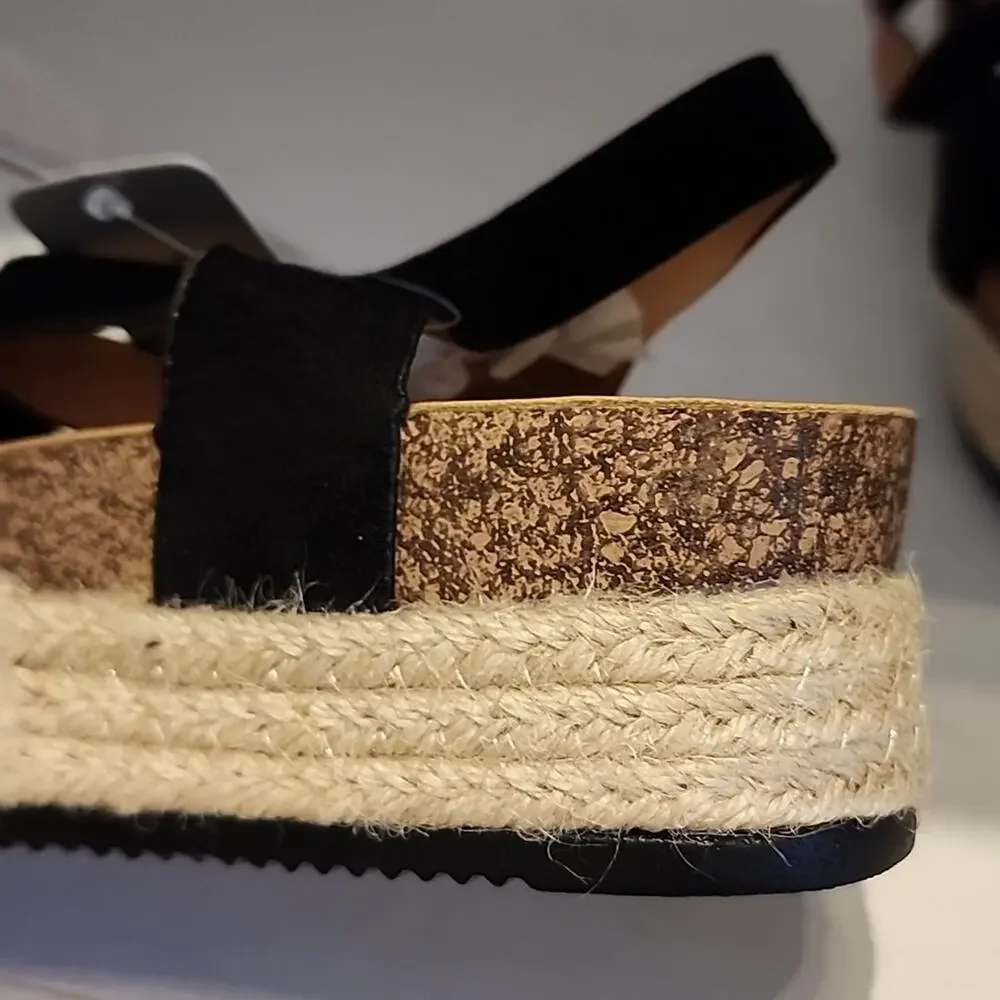 Black Wedge Espadrilles Sandals Platform Buckle Summer‎ Shoes Women's Size 5 NWT